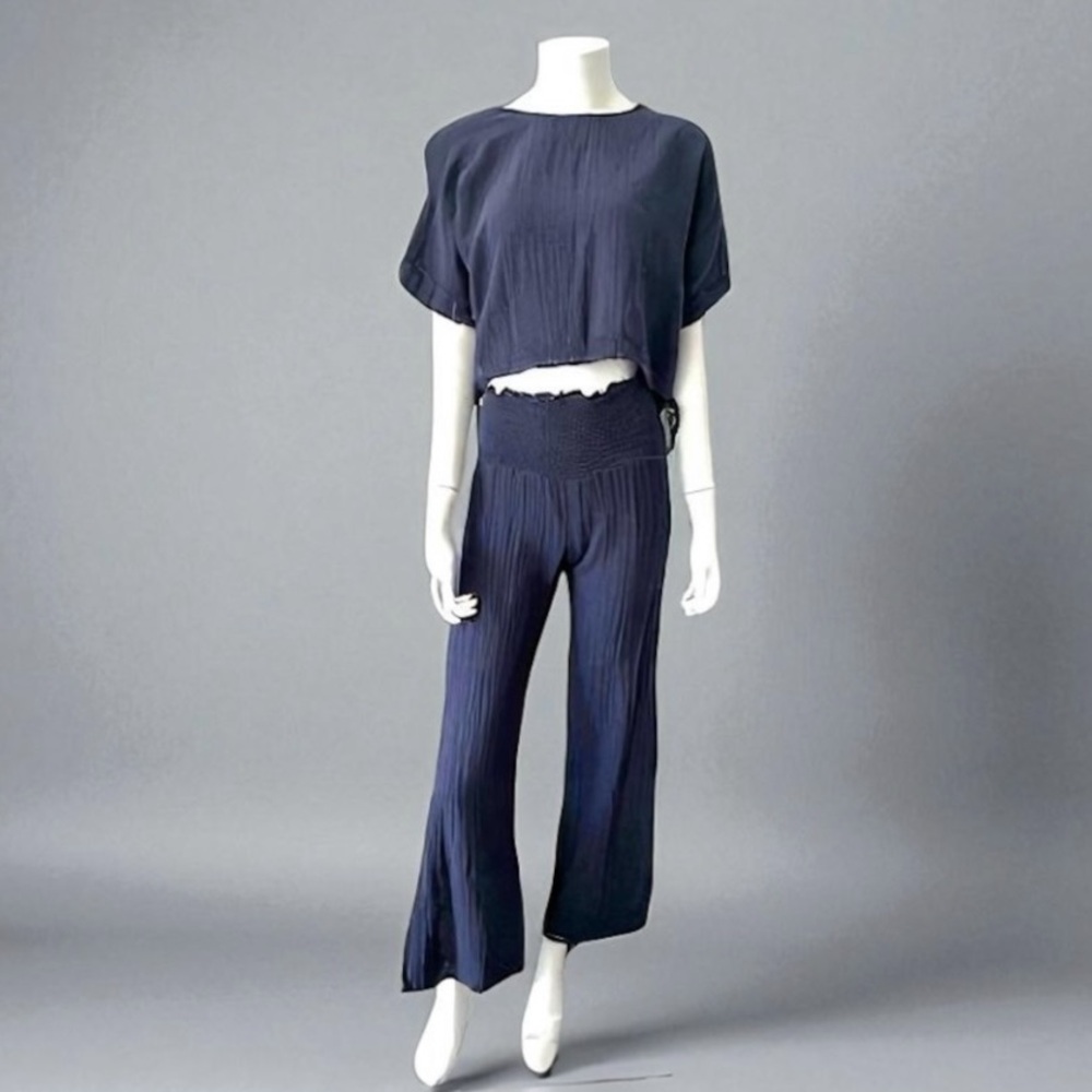 STARK NAVY COTTON GAUZE TOP PANT SET SIZE XS